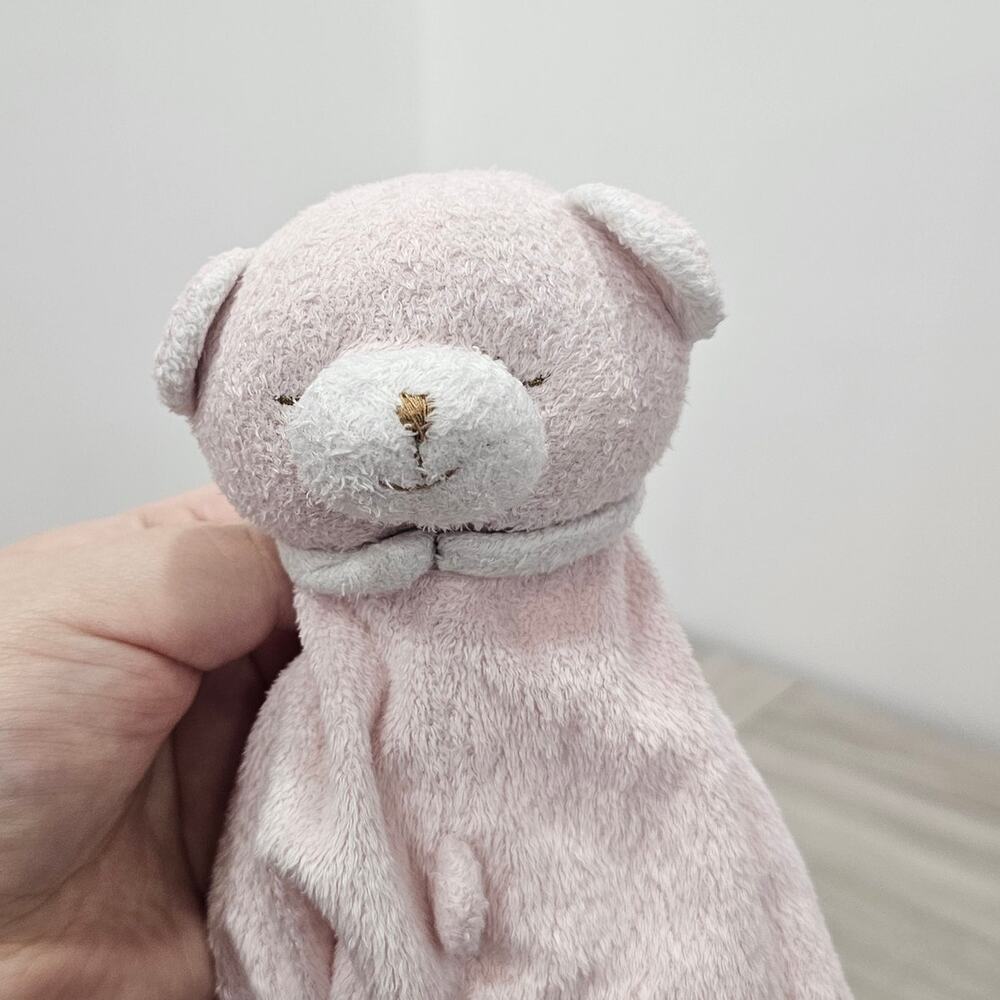 Angel Dear Pink Bear Lovey Security Blanket White Closed eyes Sleeping Baby